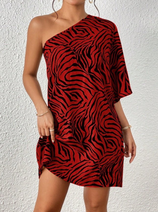 Women's Casual Asymmetrical Collar Zebra Print Vacation Dress - Sophinity