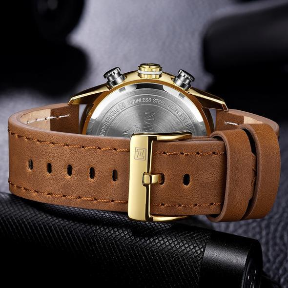 NAVIFORCE 9144 Fashion Gold Men Sport Watches Mens LED Analog Digital Watch Army Military Leather Quartz Watch Relogio Masculino - Sophinity