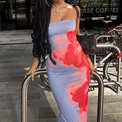 Slim Slit Tube Long Dress Summer Sexy Pint Party Beach Dresses Women's Clothing - Sophinity