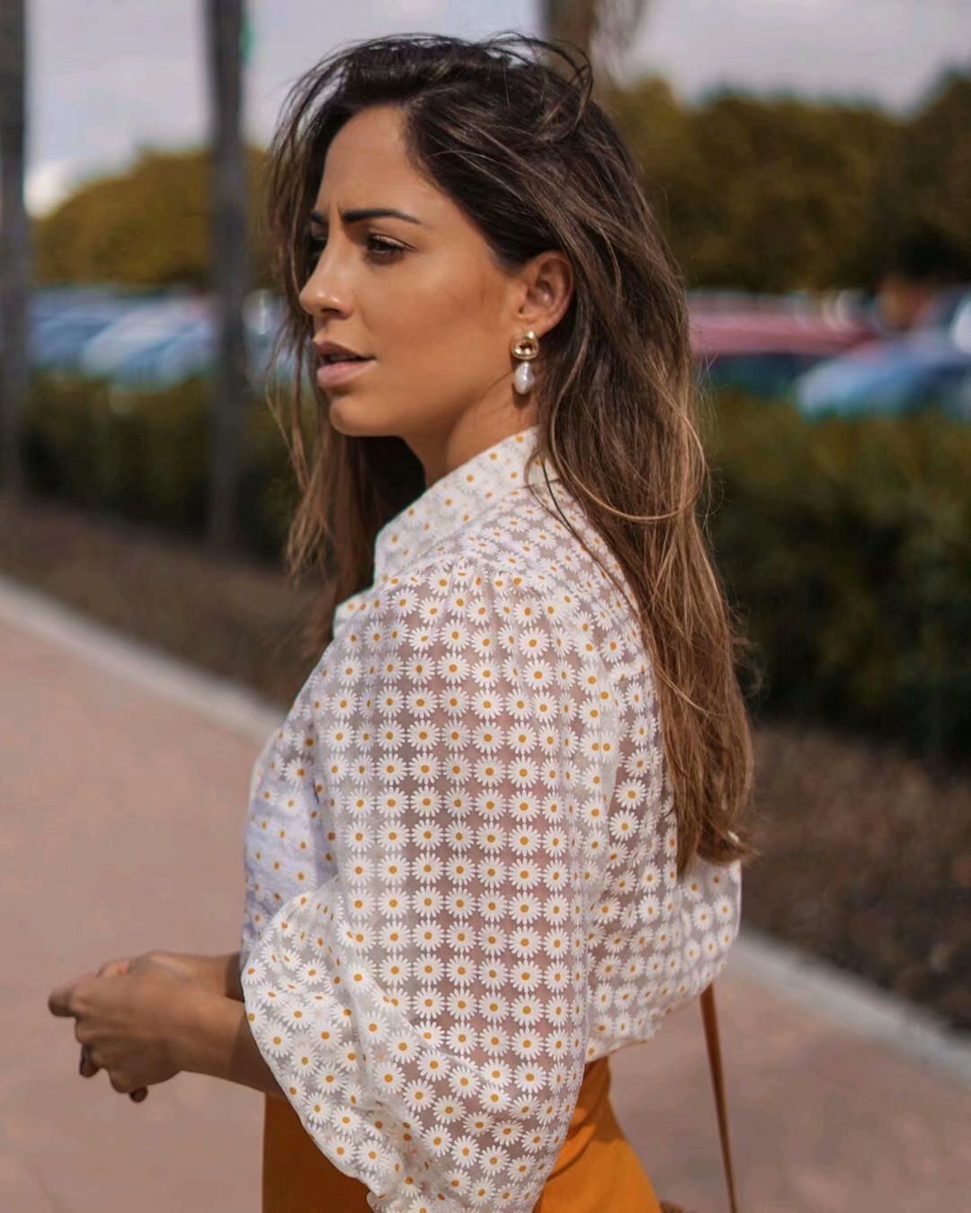 Sheer print tulle top shirt - Sophinity