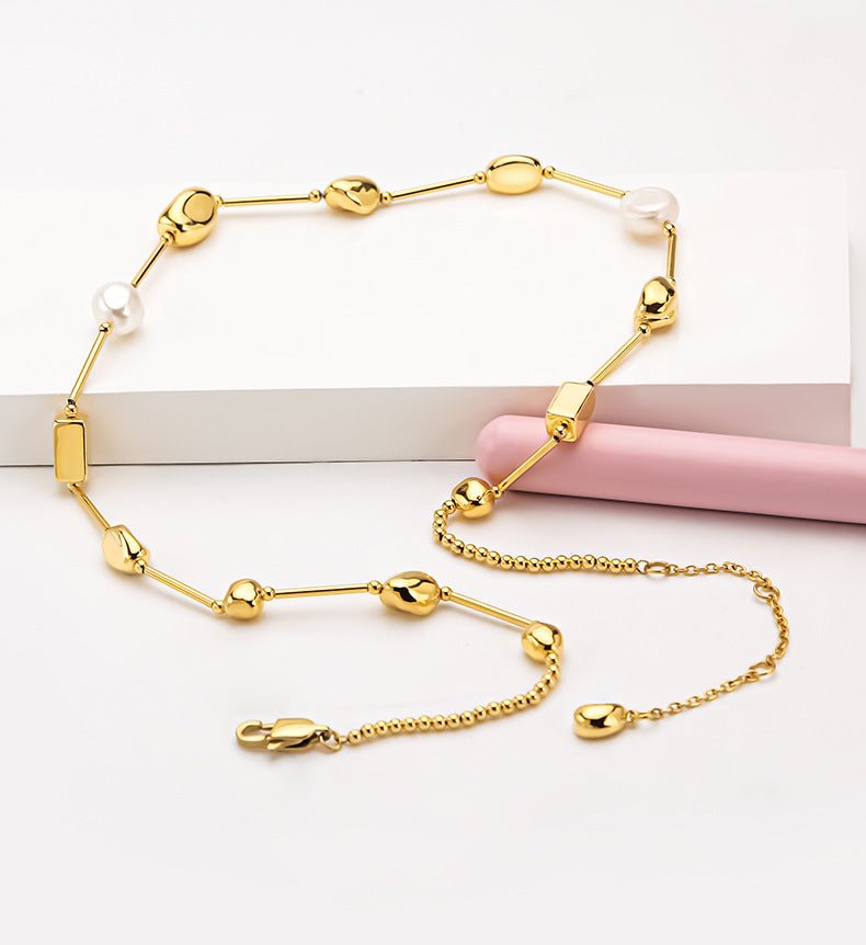 Simple Design Natural Pearl Lanyard Stitching Necklace For Women - Sophinity