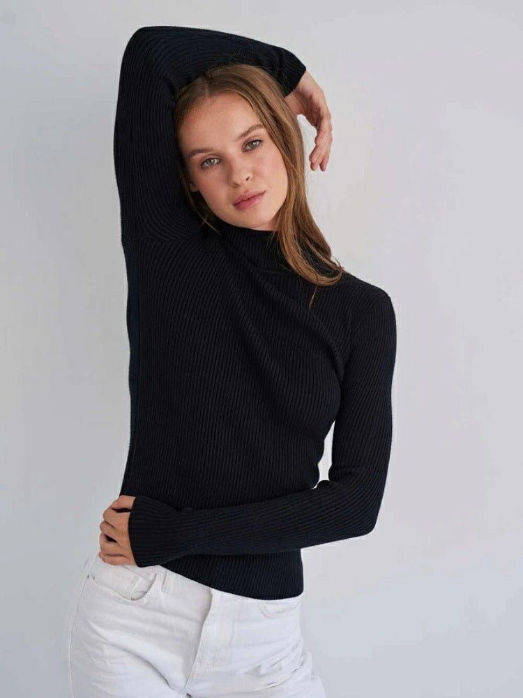 Women's Fashion Simple Pure Color Half Collar Sweater - Sophinity