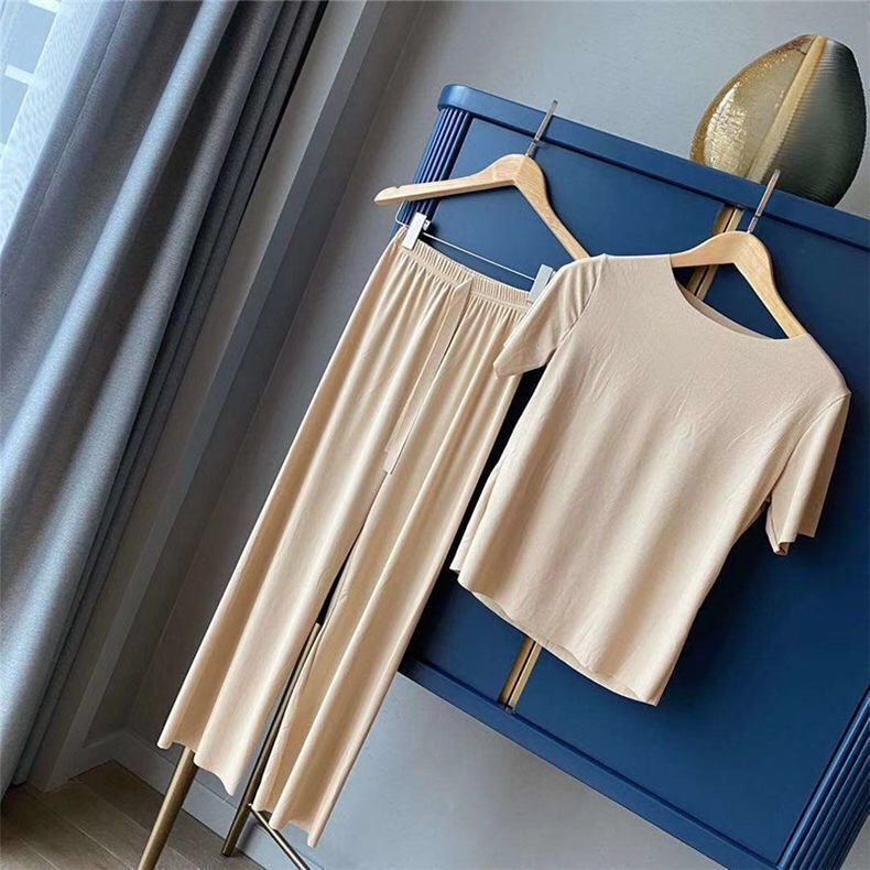 Spring And Summer New Ice Silk Soft Suit Outer Shorts Trousers Home Wear Two - piece Suit - Sophinity