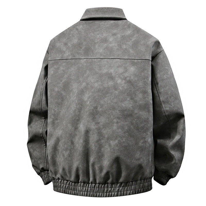 3D Stereo American Retro Hip Hop PU Leather Polo Collar Jacket - Sophinity