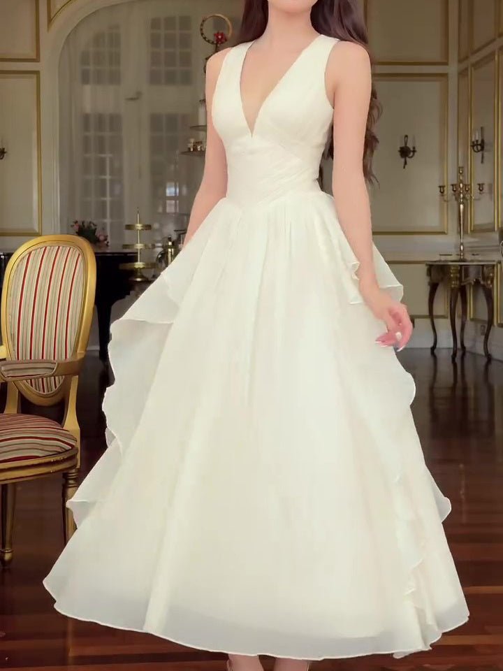 Sleeveless Ruffled White Dress - Sophinity