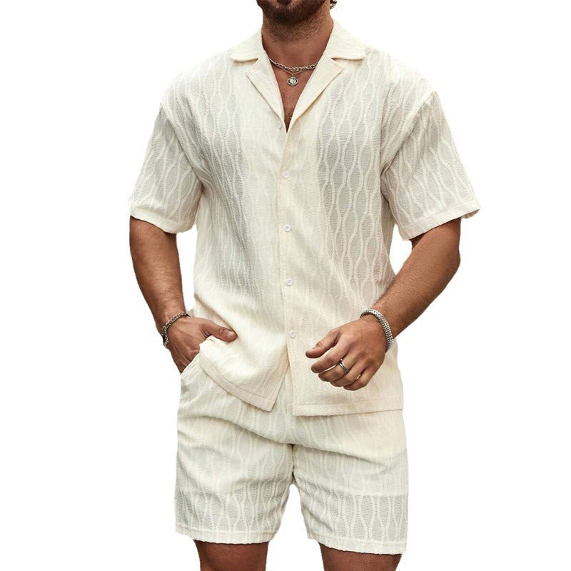 Men Tracksuits Summer Fashion Solid Loose Casual Two Pieces Lapel Button Shirt Shorts Beach Holiday All-match Outfits Male - Sophinity