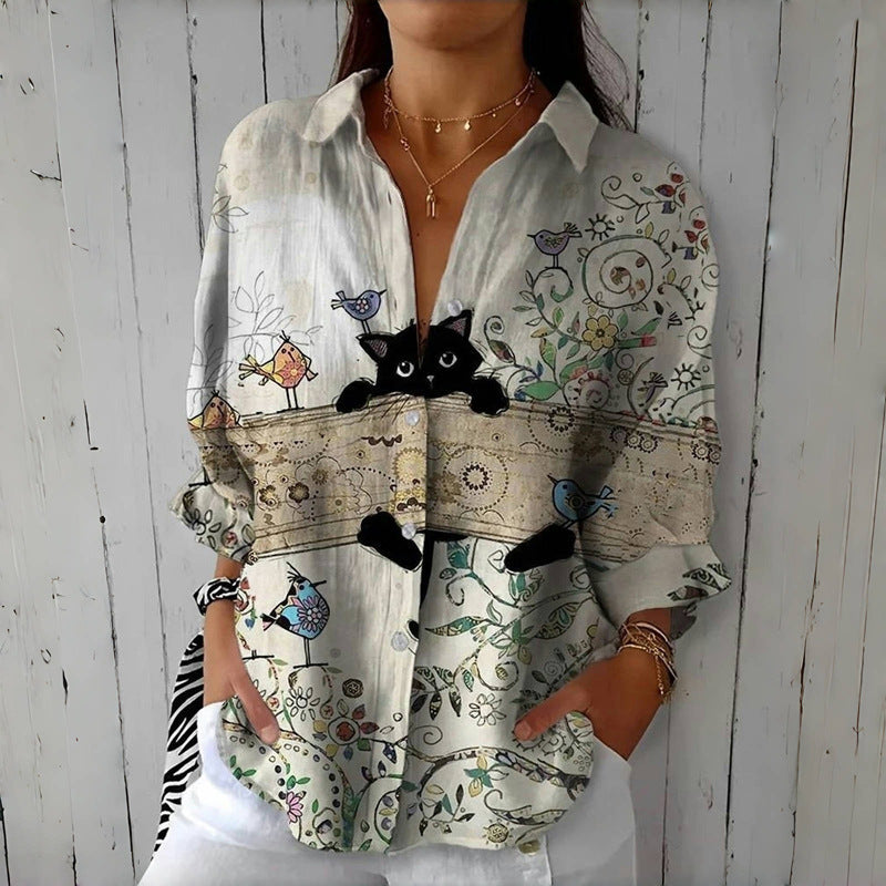 Printed Autumn Leisure Loose Shirt Women's Top - Sophinity