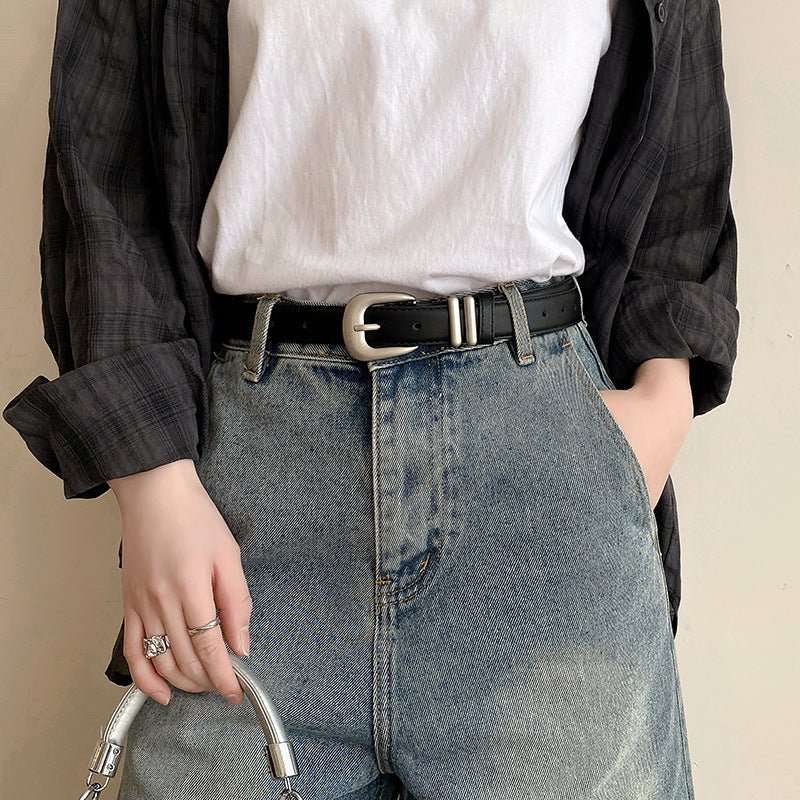 Minimalist Silver Buckle Crescent Thin Belt - Sophinity