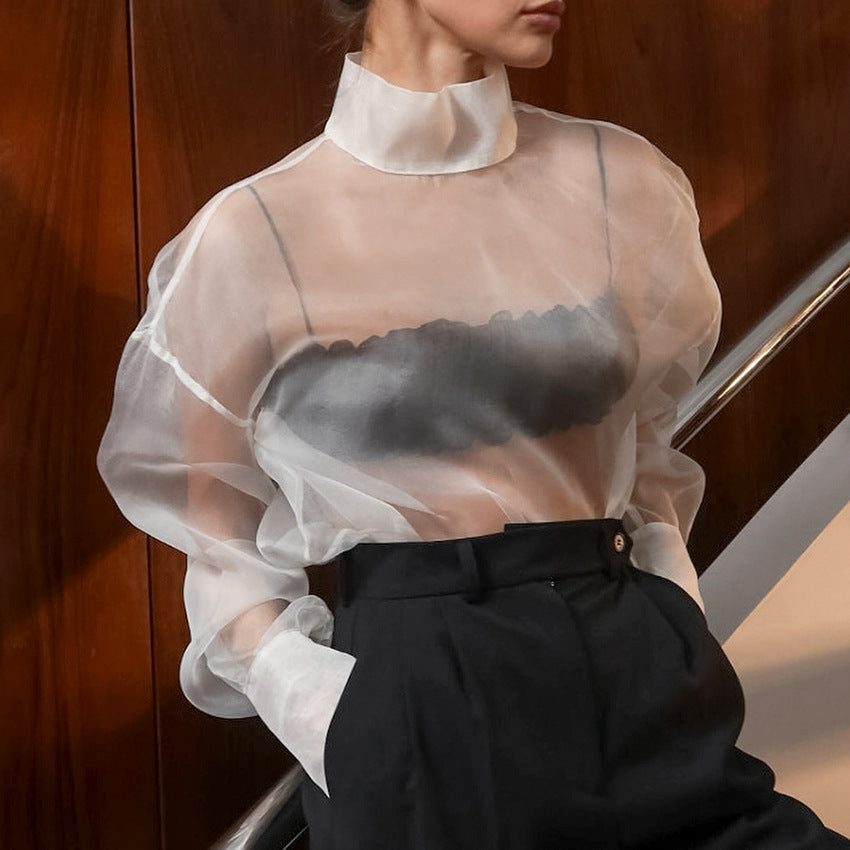 Women's Sheer Mesh Long-sleeved Shirt - Sophinity