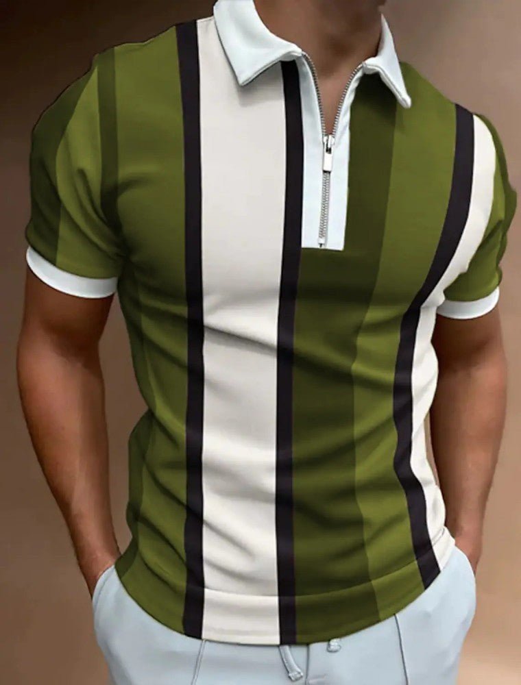 Men's Striped Short - sleeved Polo Shirt Slim Lapel - Sophinity