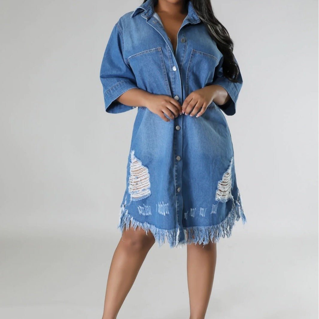 Women's Fashion Denim Long Dress - Sophinity