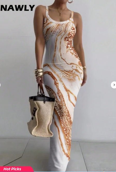 Women Fashionable Long Dress With Waistline Maxi Women Outfit - Sophinity