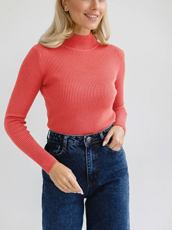Women's Fashion Simple Pure Color Half Collar Sweater - Sophinity