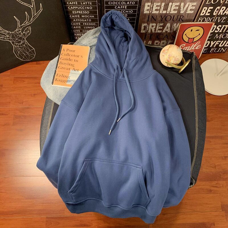 Pure color hooded plus fleece sweater Loose casual sweater - Sophinity