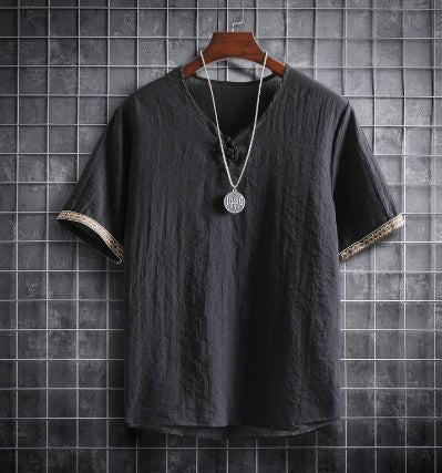 Vintage Linen V - Neck Short Sleeve T-Shirt Running Volume - Sophinity