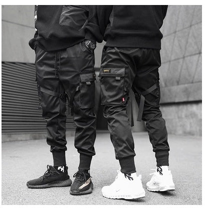 Hot Sale Men Black Hip Hop Cargo Pants Elastic Waist Jogger Trousers Sweatpants Pockets Full Length Casual Fashion - Sophinity
