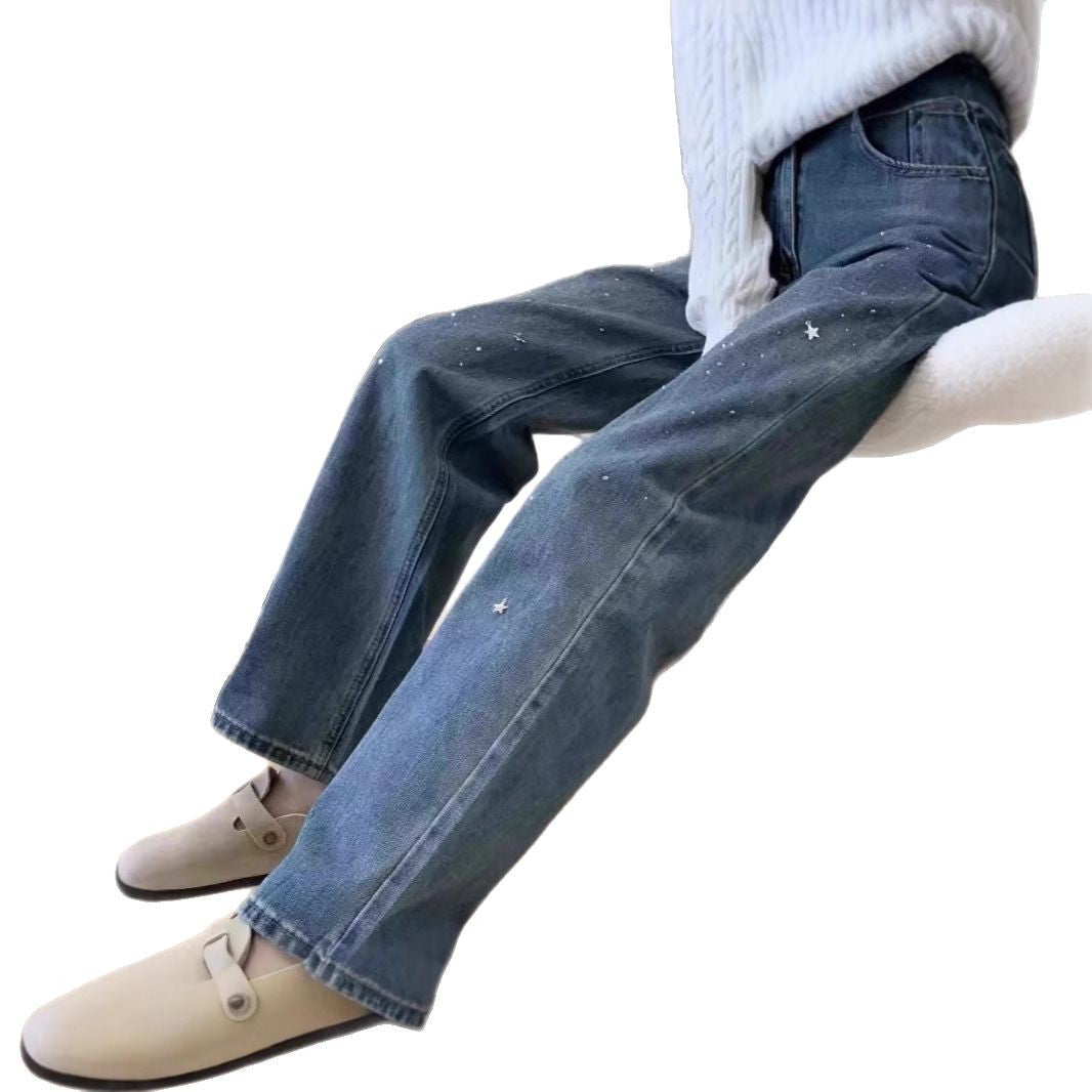 Light Blue Narrow Wide Leg Jeans Straight Spring - Sophinity
