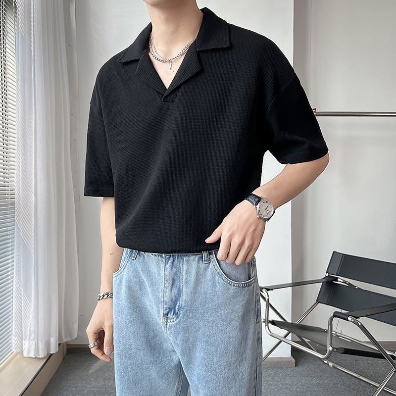 Ins Springsummer Plain Short Sleeve Polo Knitted Loose Drop - shoulder Sleeve Half Sleeve - Sophinity