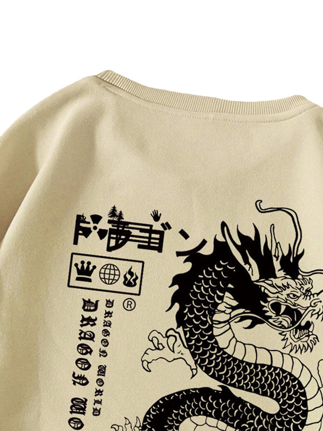 Men's Autumn And Winter Loose Tokyo Dragon Print Crewneck - Sophinity