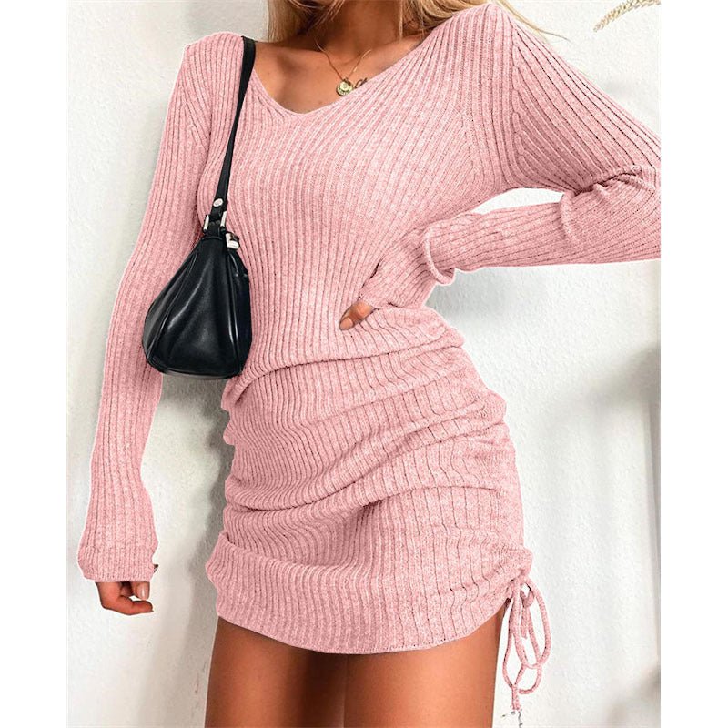 Women's Slim Thread Skirt Pleated Drawstring Dress - Sophinity