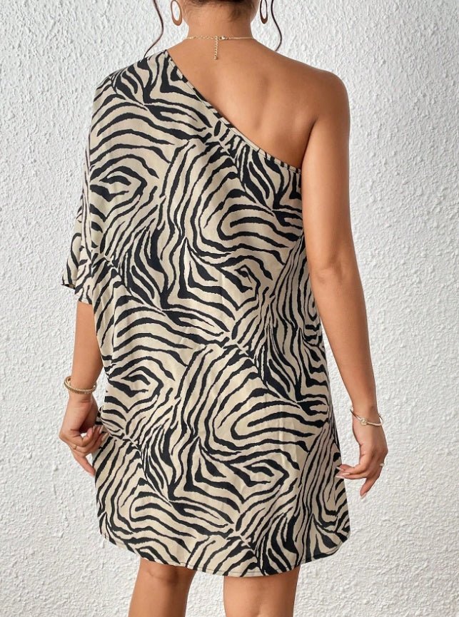 Women's Casual Asymmetrical Collar Zebra Print Vacation Dress - Sophinity