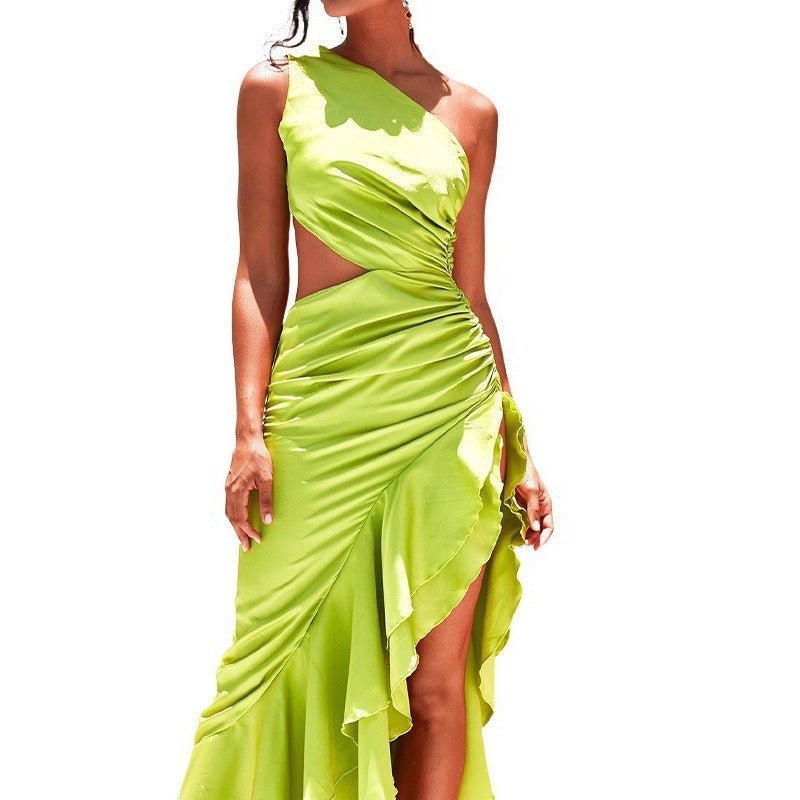 Women's Clothing Pleated Irregular Hollow - out Ruffled Slit Dress - Sophinity