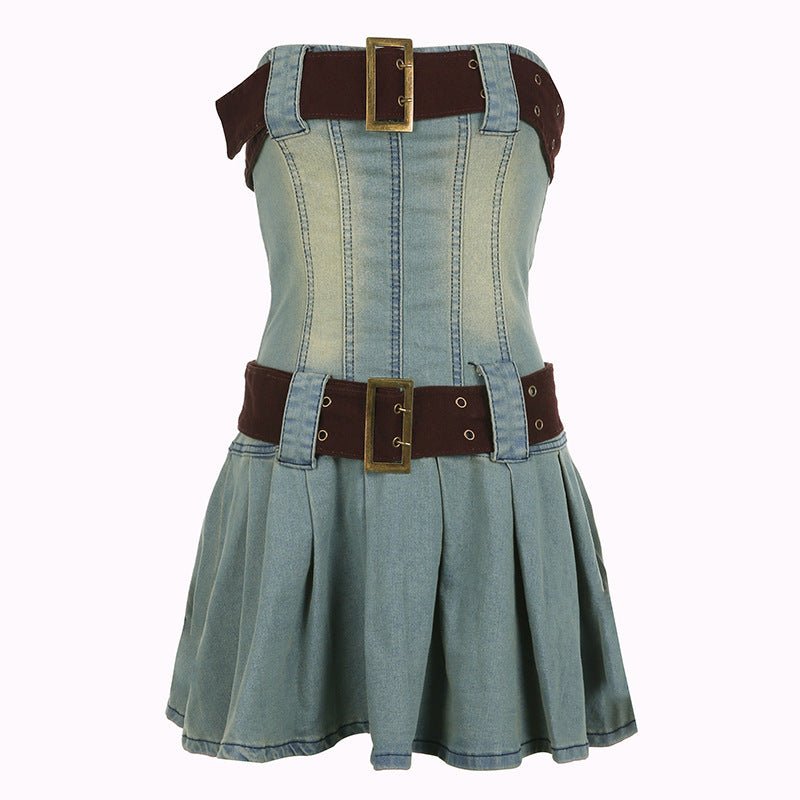 Women's Fashion Strapless Denim Dress - Sophinity