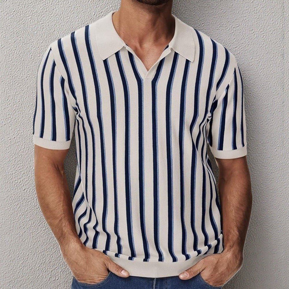 High Quality Summer Lapels Temperament Striped Knitted Polo Shirt - Sophinity