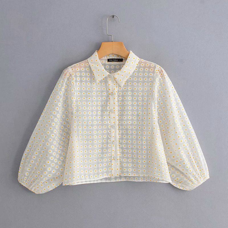 Sheer print tulle top shirt - Sophinity
