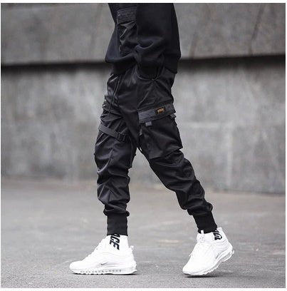 Hot Sale Men Black Hip Hop Cargo Pants Elastic Waist Jogger Trousers Sweatpants Pockets Full Length Casual Fashion - Sophinity