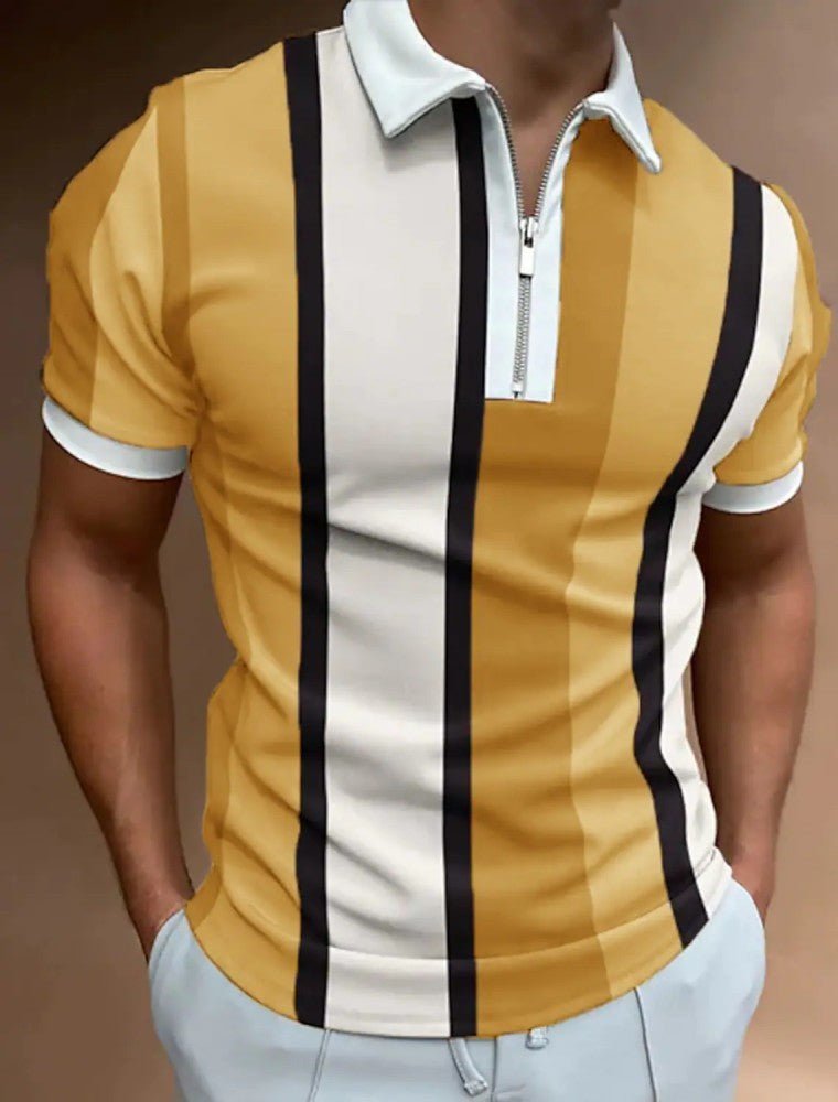 Men's Striped Short - sleeved Polo Shirt Slim Lapel - Sophinity