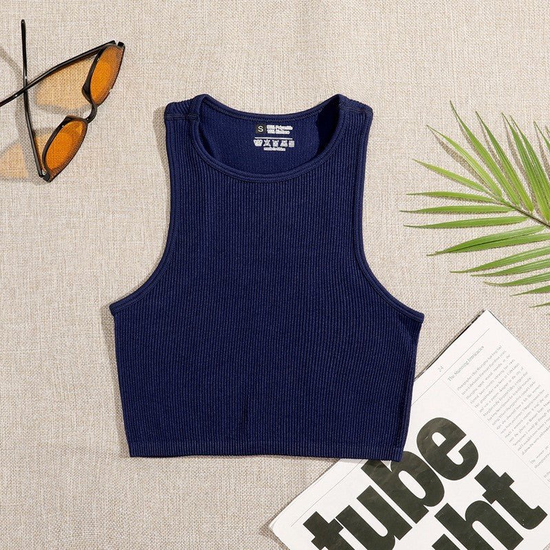 Solid Color Sleeveless Vest Women's Summer High Waist Short Navel Fitness Running Yoga Clothes - Sophinity