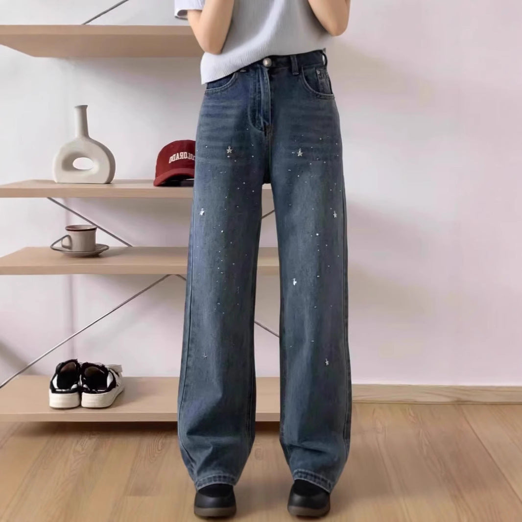 Light Blue Narrow Wide Leg Jeans Straight Spring - Sophinity