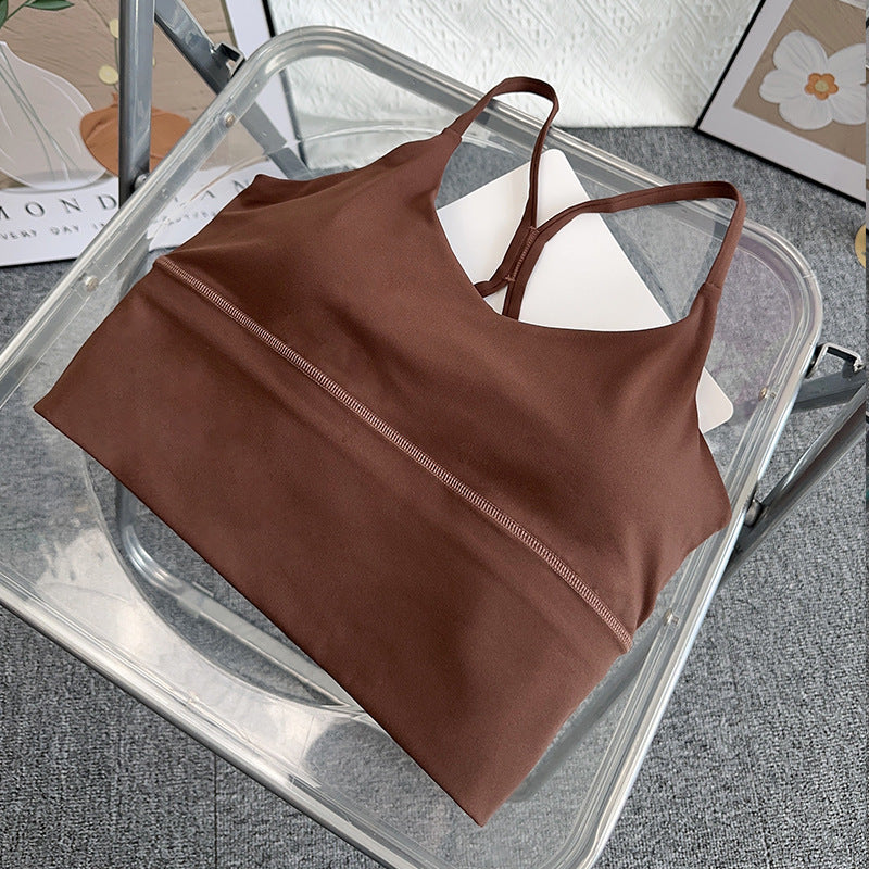 Women's Slim Shoulder Strap Solid Color Yoga Sports Vest - Sophinity