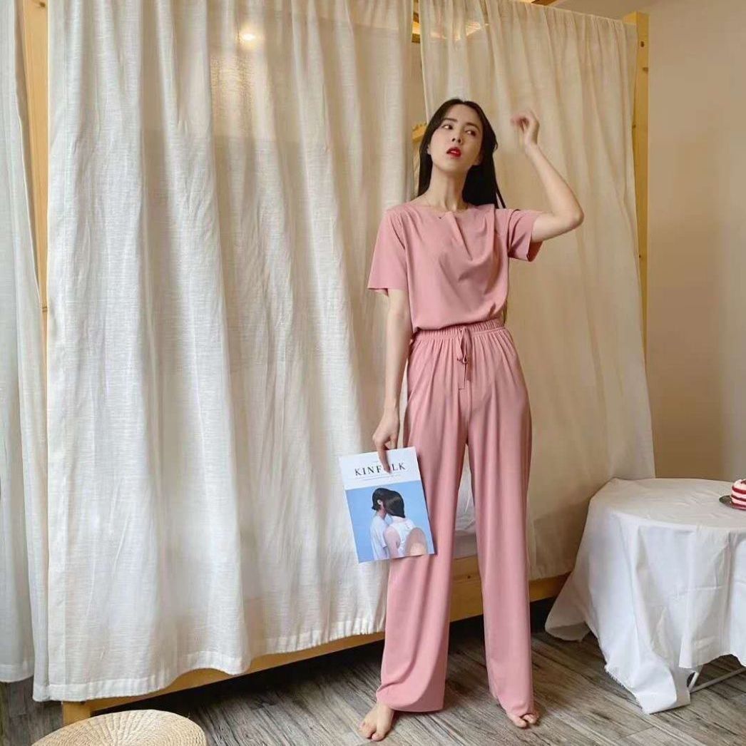 Spring And Summer New Ice Silk Soft Suit Outer Shorts Trousers Home Wear Two - piece Suit - Sophinity