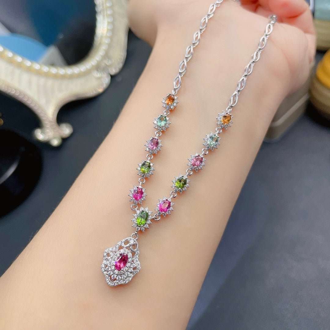 Natural Brazil Candy Rainbow Color Tourmaline Necklace Women - Sophinity
