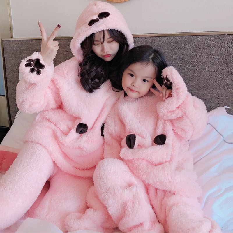 Parent - child Plush Pajamas Gloves Brown Bear Cartoon Cute - Sophinity