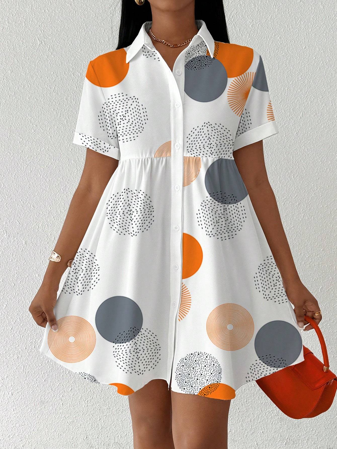 Clasi Button - Front Short Sleeve All - Over Print Casual Short Dress Women Shirt - Sophinity