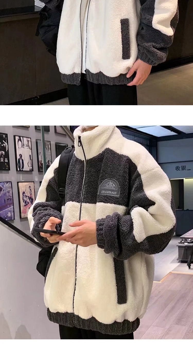 Men's Korean Trendy Lamb Fleece Stand Up Collar Jacket - Sophinity