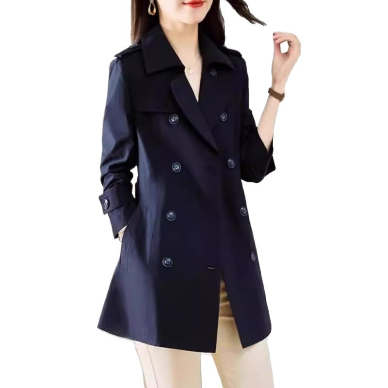 Women's Mid-length Trench Coat Double Breasted Fitted Waist Overcoat - Sophinity