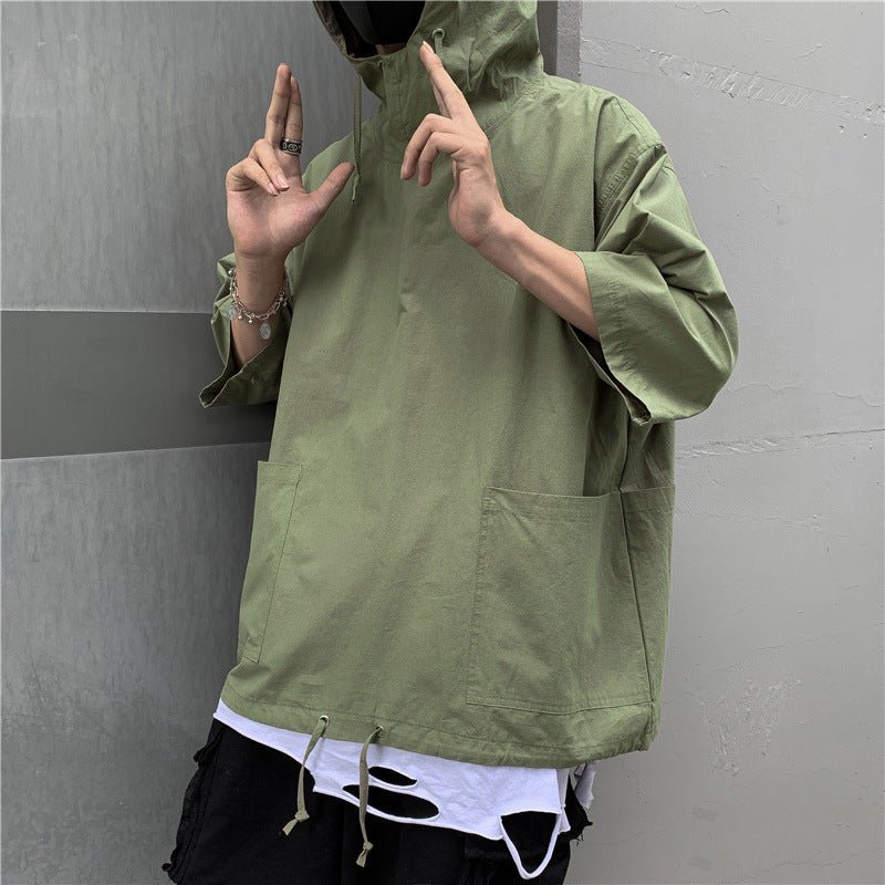 Men's Hong Kong Style Loose Hooded Half Sleeve T-shirt - Sophinity