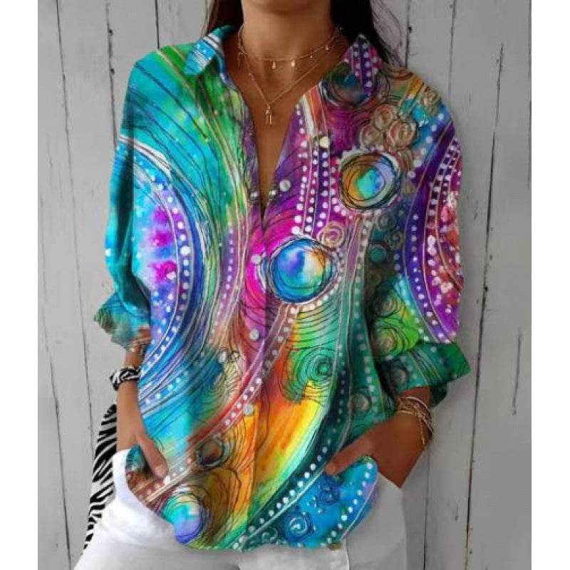 Printed Autumn Leisure Loose Shirt Women's Top - Sophinity