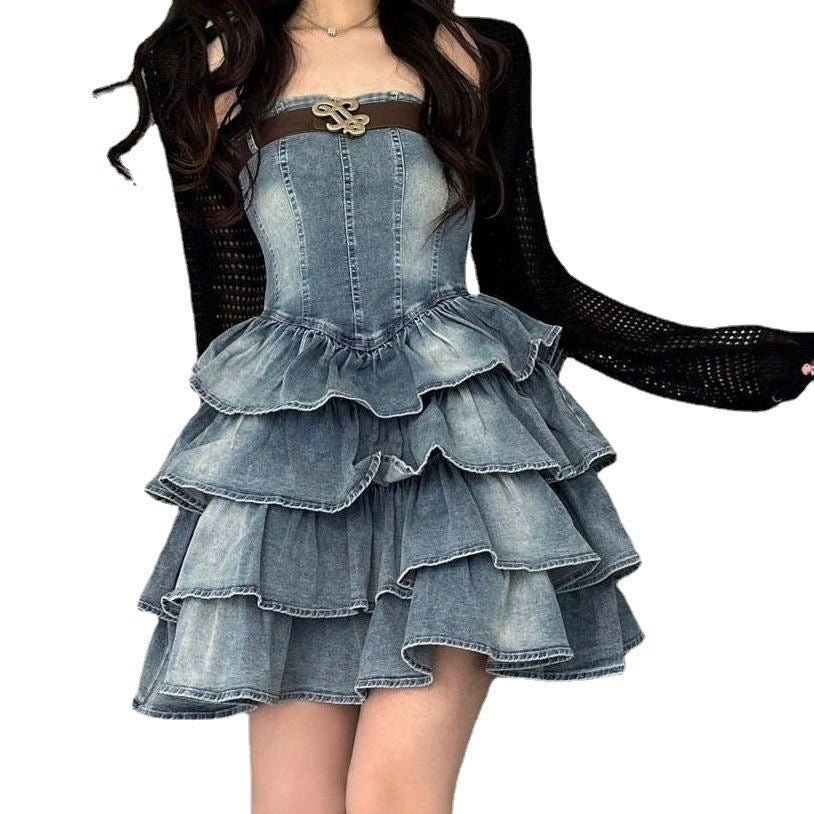 Women's Fashionable Temperament Bustier Denim Dress - Sophinity