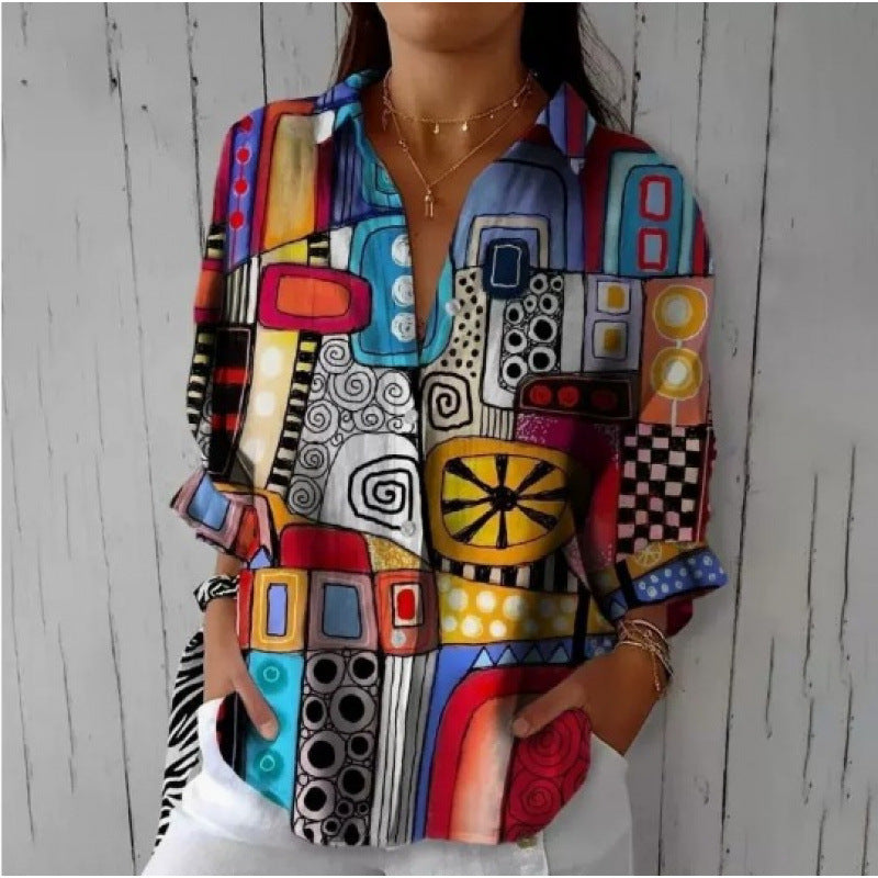 Printed Autumn Leisure Loose Shirt Women's Top - Sophinity