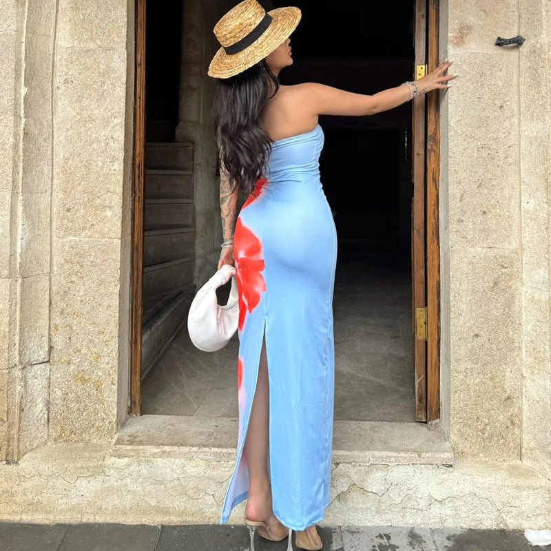 Slim Slit Tube Long Dress Summer Sexy Pint Party Beach Dresses Women's Clothing - Sophinity