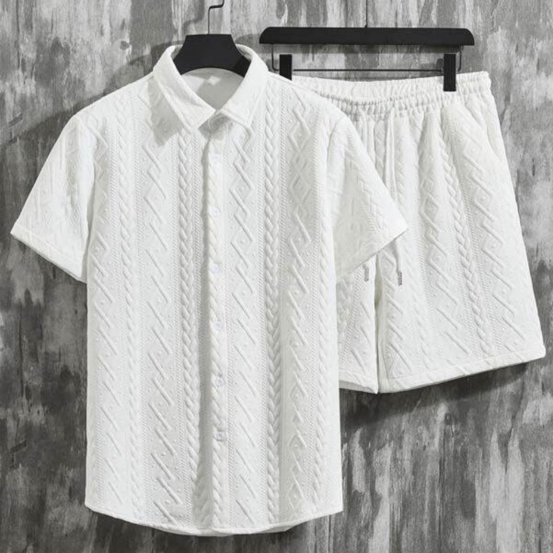 Men's Diamond Patterned Short Sleeved Shirt And Shorts Set - Sophinity