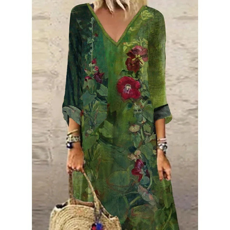 Women's Fashion Abstract Printing Long Dress - Sophinity