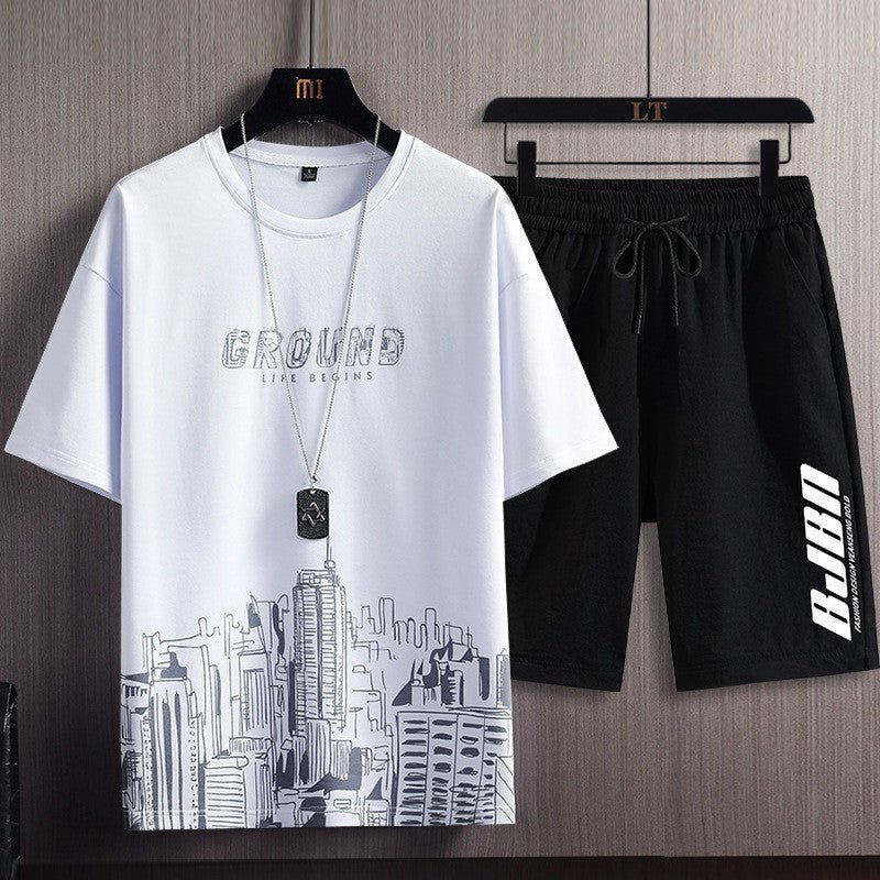 Men's Fashion Printed Short - sleeved T-shirt Shorts Sports Two - piece Set - Sophinity
