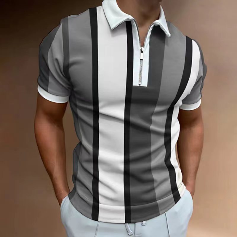 Men's Striped Short - sleeved Polo Shirt Slim Lapel - Sophinity