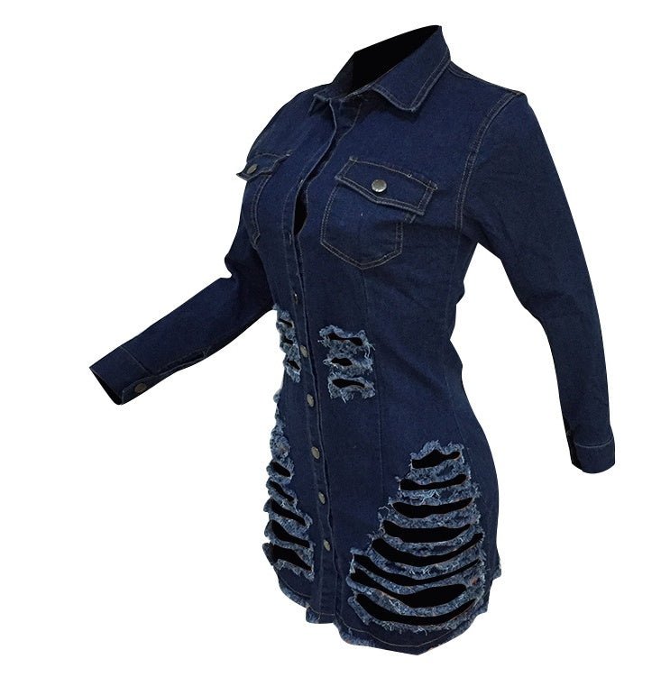 Shredded denim dress denim casual dress - Sophinity